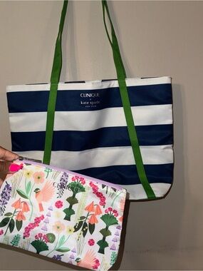 Kate spade Navy & White Stripe Tote with Floral Pouch